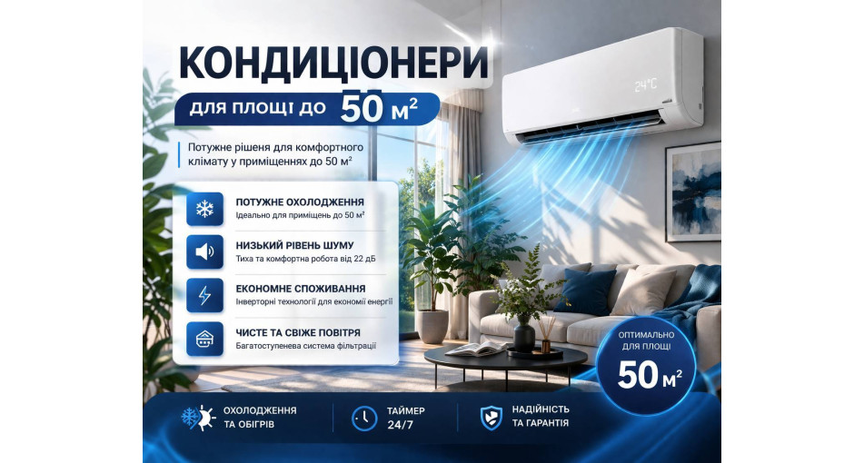 Кондиціонери на 50 кв м в Чернівцях: як вибрати ідеальну модель для квартири, будинку чи офісу
